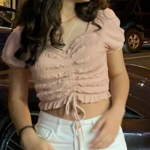 Wild Fable Pink Ruched Crop Top